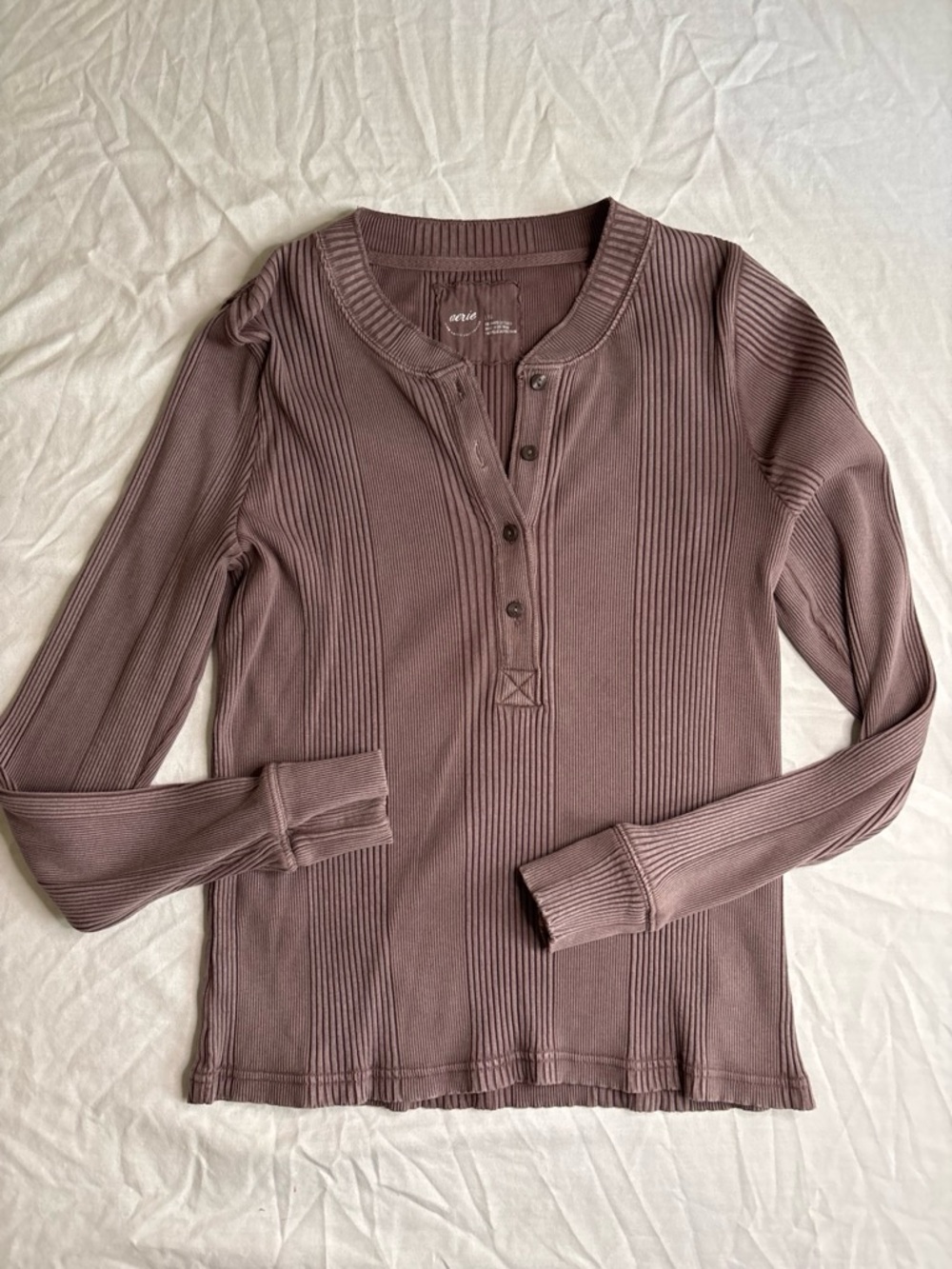 aerie Ribbed Henley Long Sleeve Top - Mauve